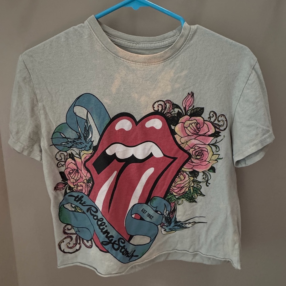 VINTAGE The Rolling Stones Tee - Gray with Red and Pink Graphic